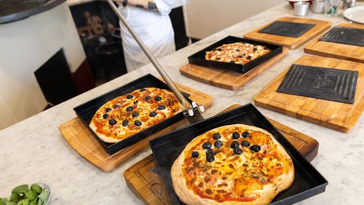 Golden and crispy pizzas fresh out of the oven.