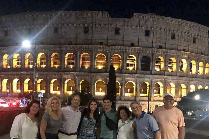 The ancient Rome at Twilight walking tour ends in front of the colosseum