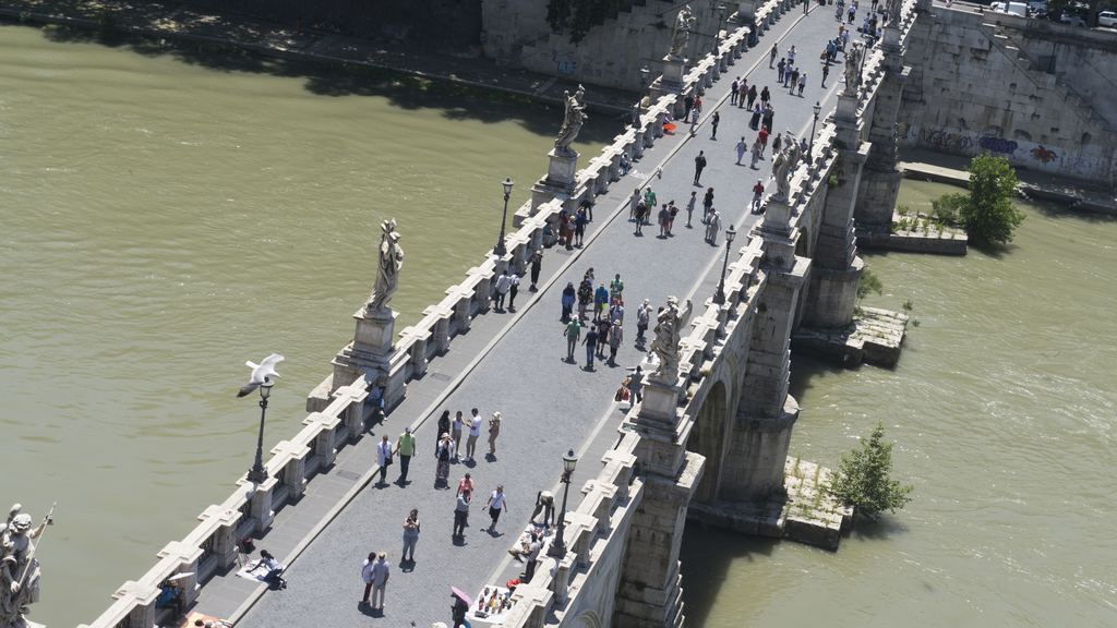 Ponte Sant'Angelo from above, with its line of angel statues along both parapets