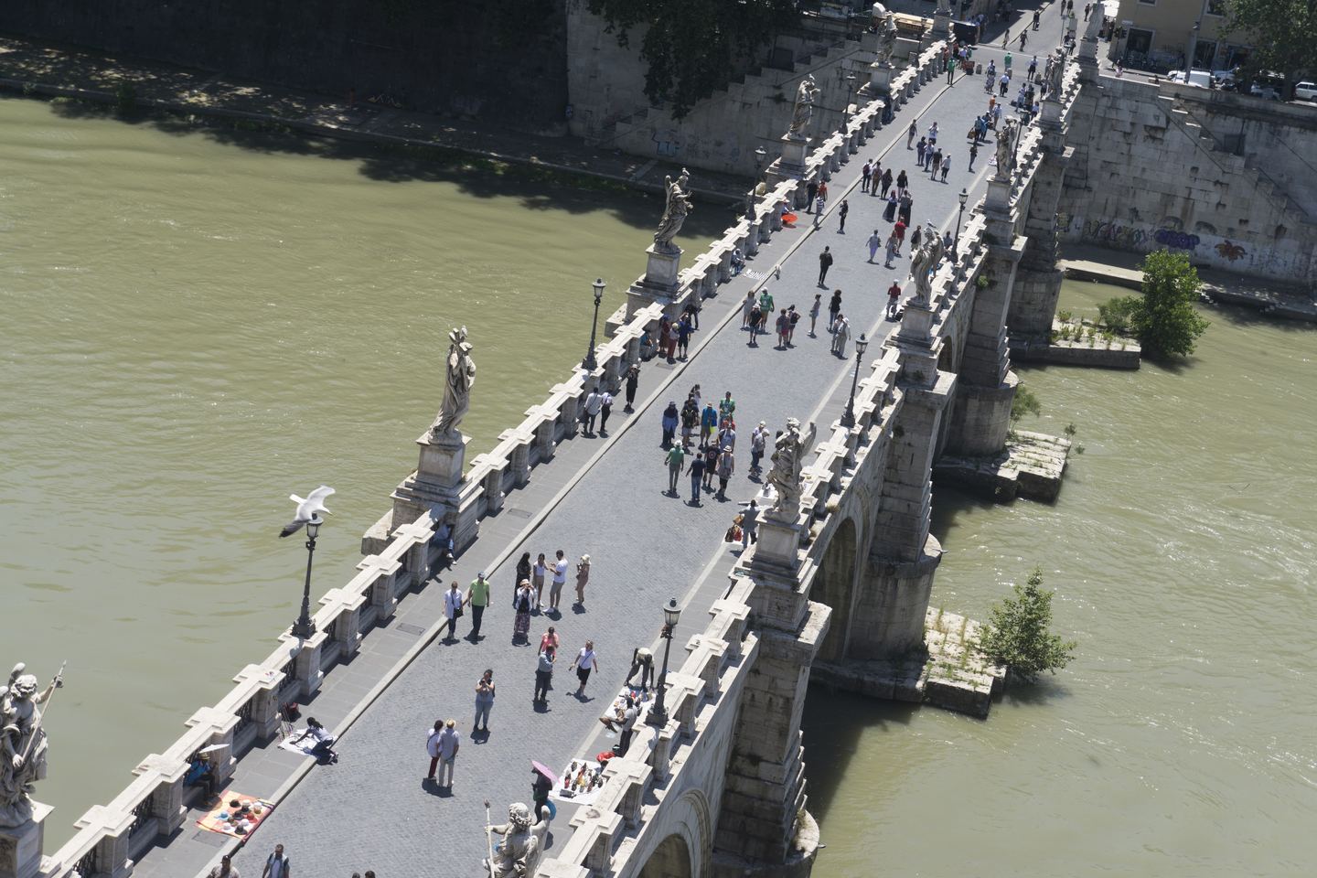 Ponte Sant'Angelo from above, its line of angel statues along both parapets